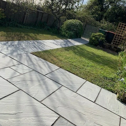 Kandla Grey Indian Sandstone Paving Slabs - Tumbled - Patio Kit - 22mm